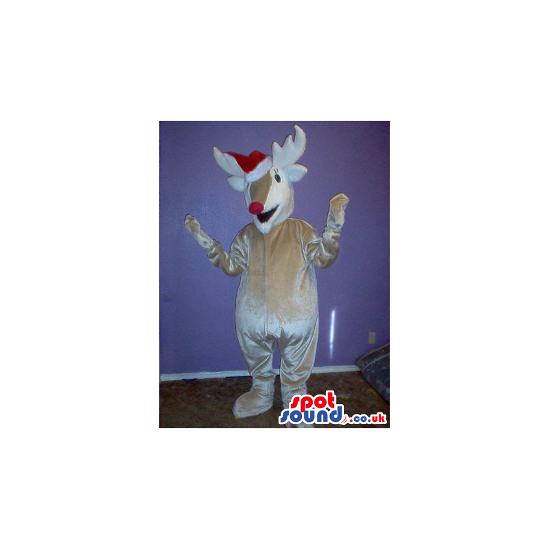 Shinny Grey Reindeer Plush Mascot With A Christmas Hat - Custom