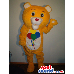 Funny Yellow Bear Mascot With Balloons On Its Belly - Custom
