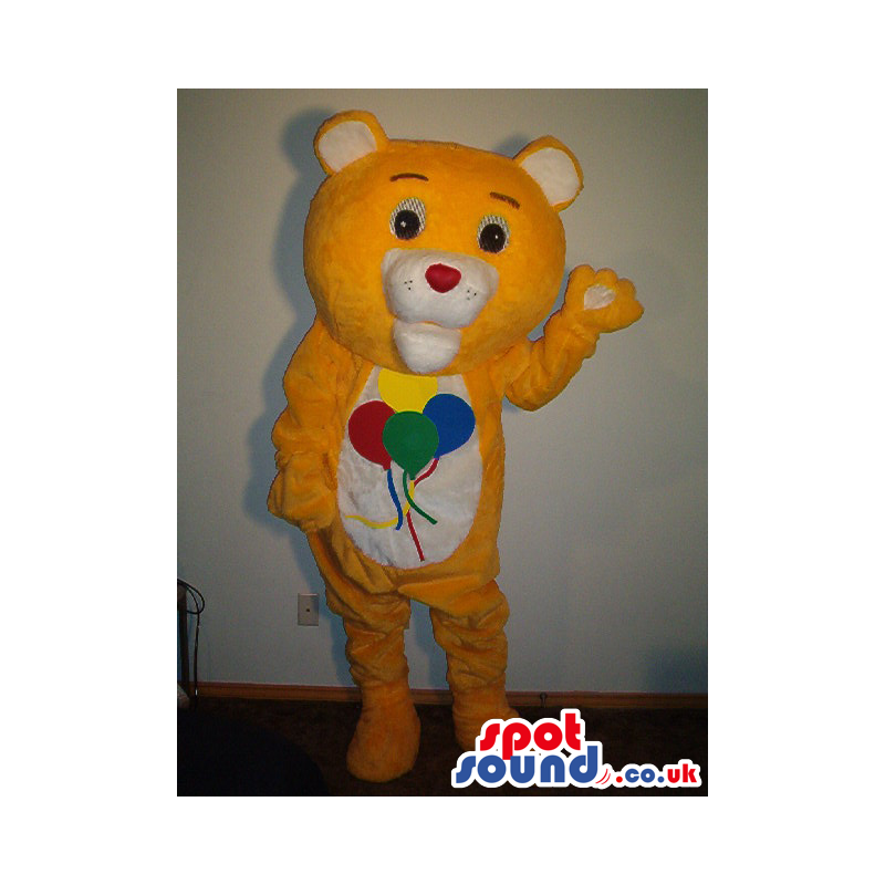 Funny Yellow Bear Mascot With Balloons On Its Belly - Custom