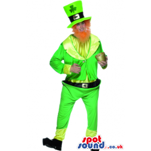 Green Flashy Leprechaun Adult Size Costume With A Red Beard -