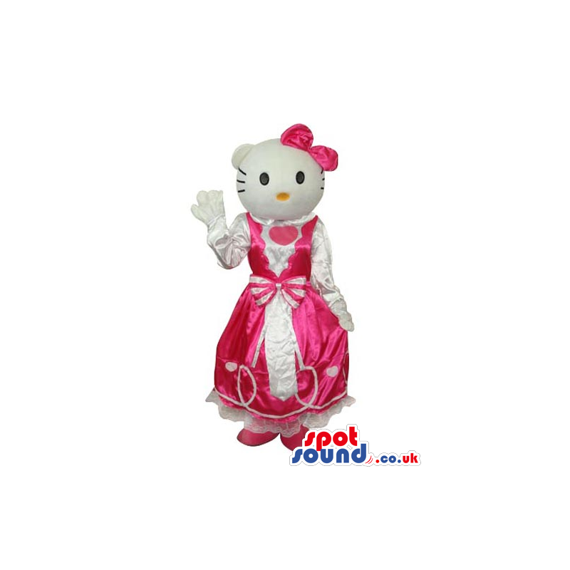 Kitty Cat Popular Cartoon Mascot With A White And Pink Dress -