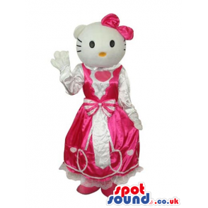 Kitty Cat Popular Cartoon Mascot With A White And Pink Dress -