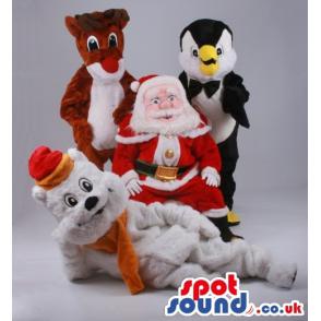 Santa clause with Reindeer, penguin and teddy bear - Custom