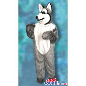 Realistic Grey And White Wolf Or Husky Dog Plush Mascot -