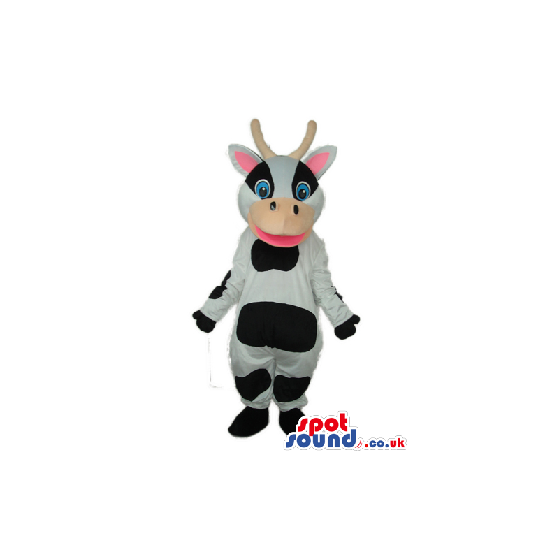 Cartoon Fantasy Happy White And Black Cow Plush Mascot - Custom