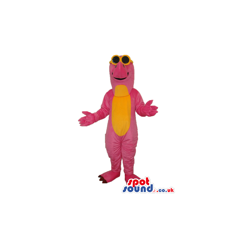 Pink And Yellow Dinosaur Plush Mascot Wearing Sunglasses -