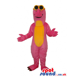 Pink And Yellow Dinosaur Plush Mascot Wearing Sunglasses -