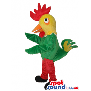 Fantasy Green And Red Hen Plush Mascot With A Yellow Head -
