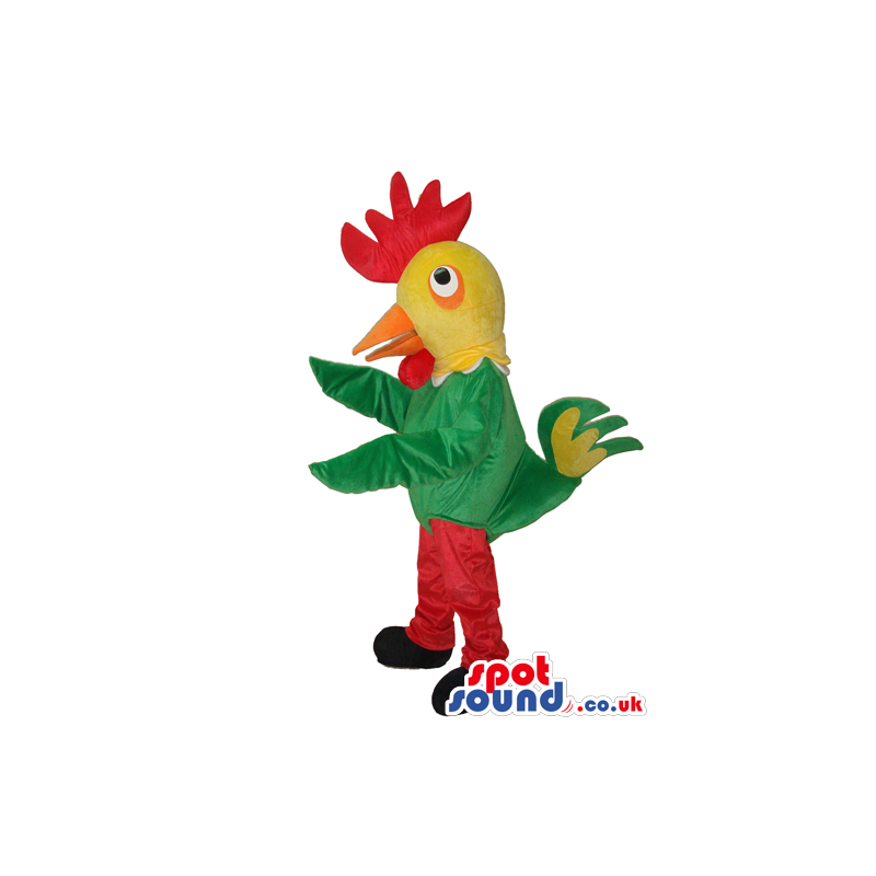 Fantasy Green And Red Hen Plush Mascot With A Yellow Head -