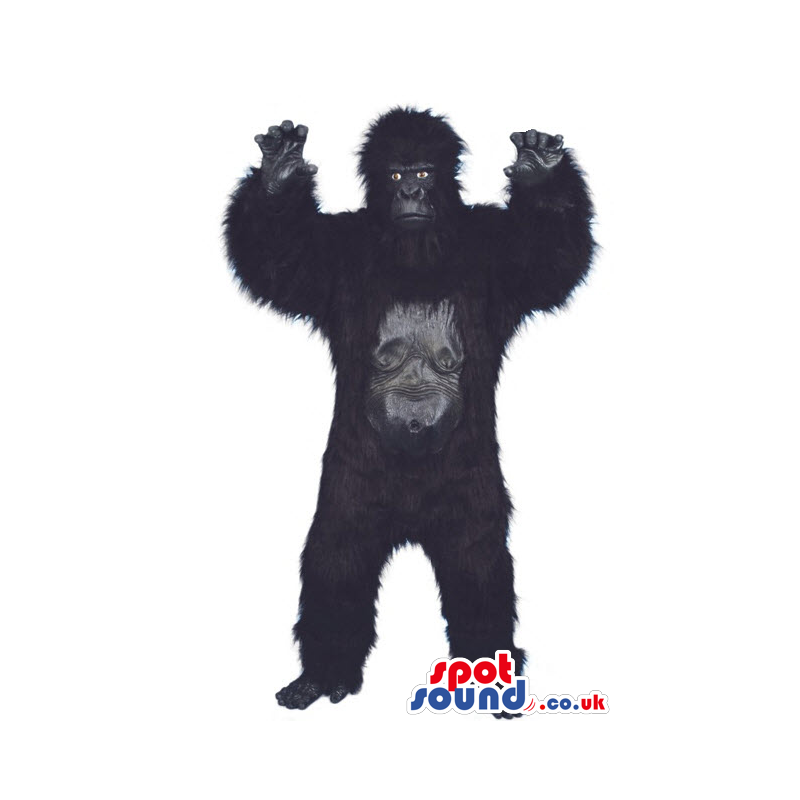 Realistic Black Gorilla Plush Mascot With Grey Face And Scary