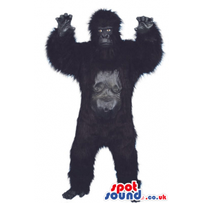 Realistic Black Gorilla Plush Mascot With Grey Face And Scary