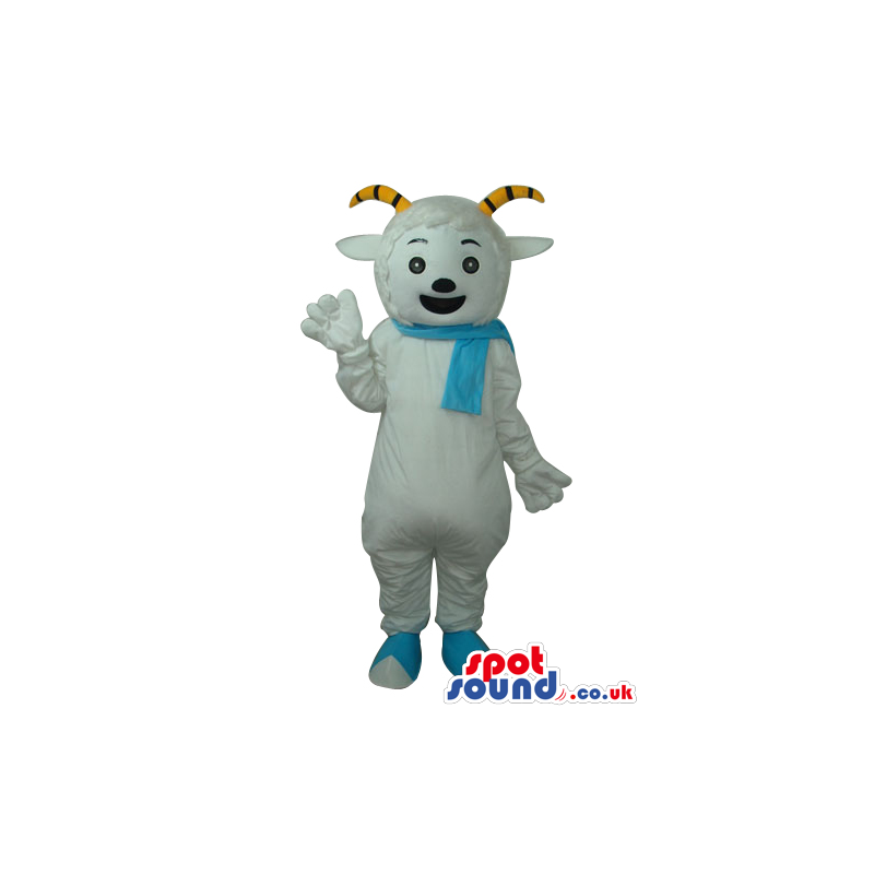 Fantasy White Goat Animal Plush Mascot Wearing Blue A Scarf -