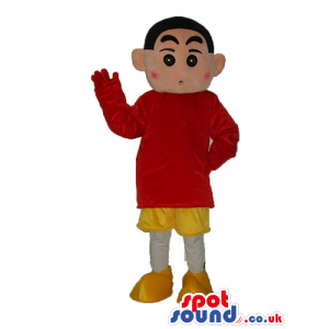 Shin Chan Japanese Cartoon Mascot Wearing Yellow And Red