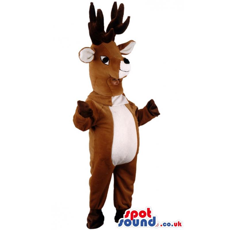 Deer mascot in brown and with gloves and socks - Custom Mascots