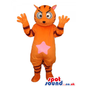 Orange Fantasy Tiger Plush Mascot With A Pink. - Custom Mascots