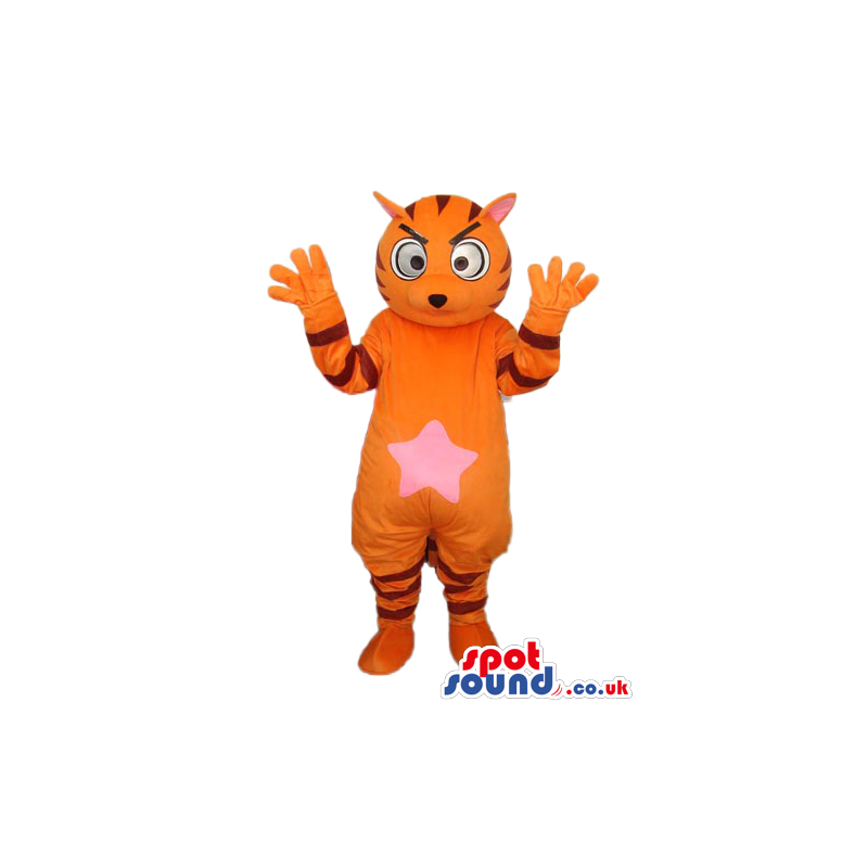Orange Fantasy Tiger Plush Mascot With A Pink. - Custom Mascots