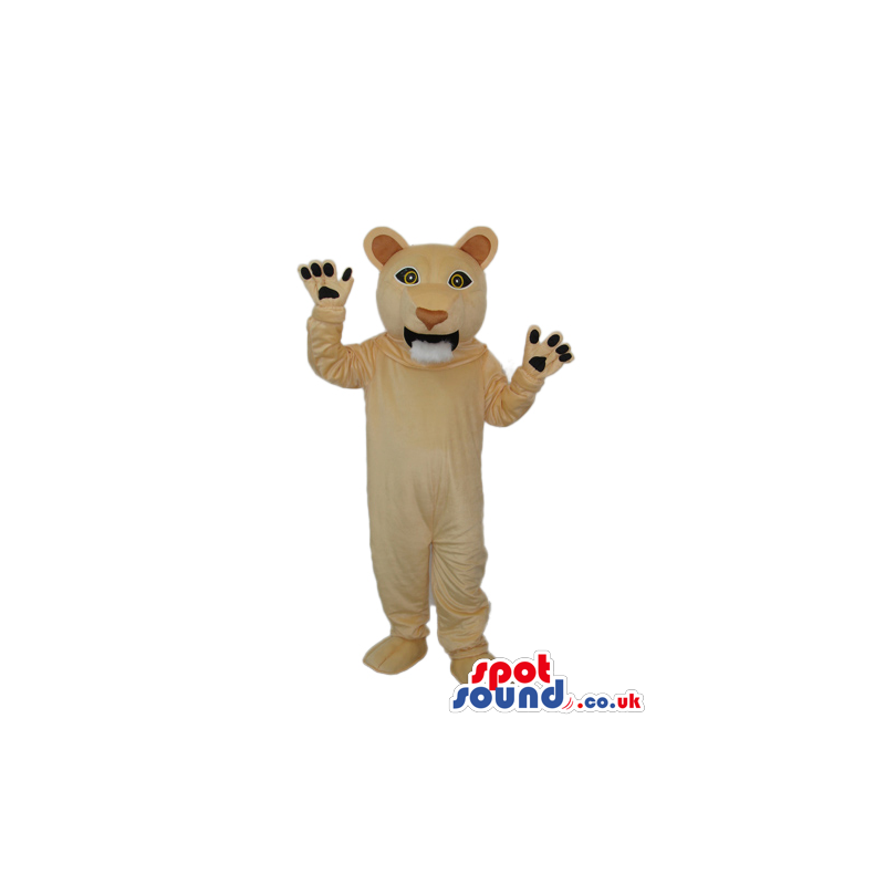 Cartoon Cute Beige Bear Plush Mascot Showing Its Tongue -