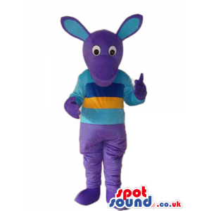 Fantasy Purple Rabbit Plush Mascot Wearing A Striped T-Shirt -