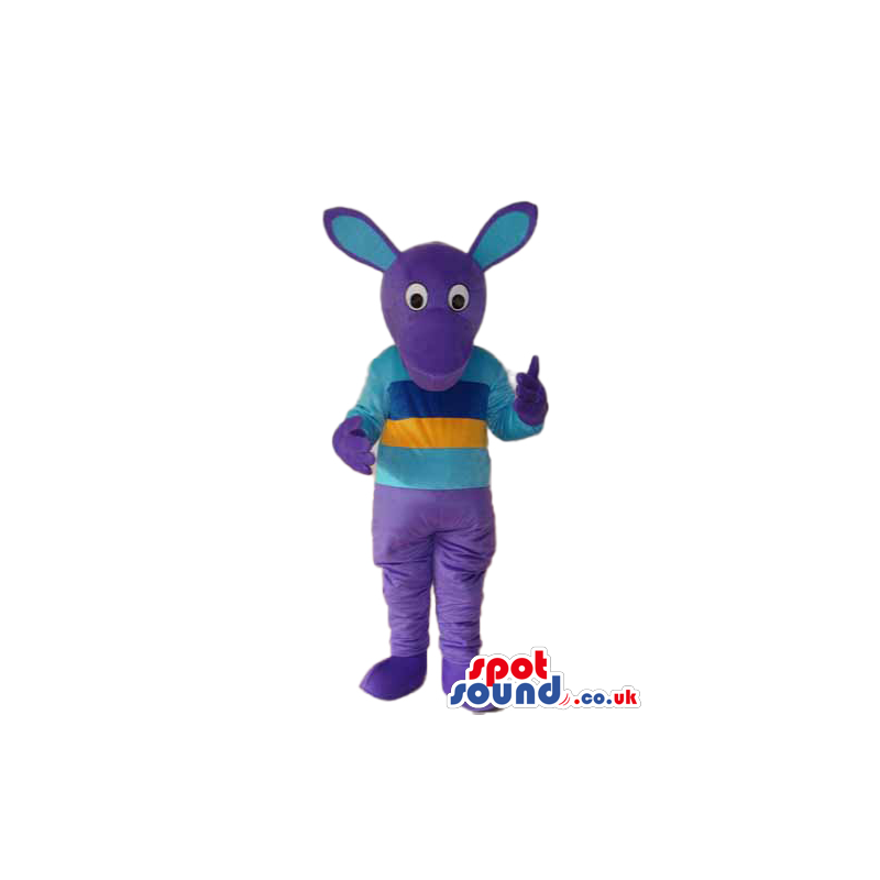 Fantasy Purple Rabbit Plush Mascot Wearing A Striped T-Shirt -