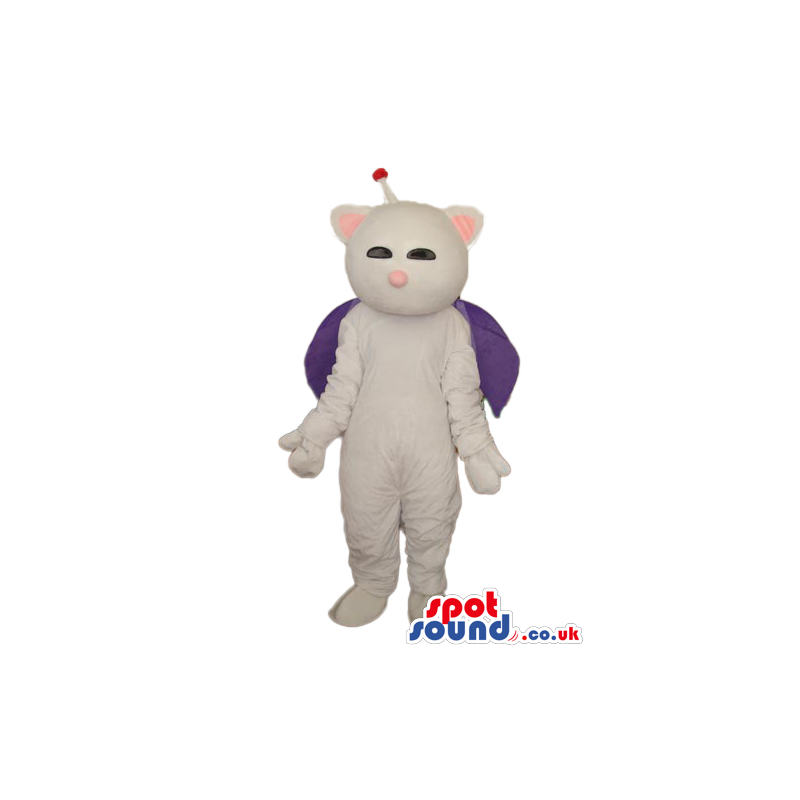 Fantasy White Cosmic Cat Plush Mascot Wearing A Purple Cape -