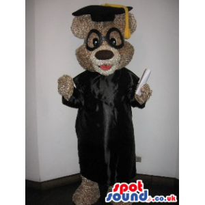 Grey Bear Plush Mascot Wearing Glasses And Teacher Garments -