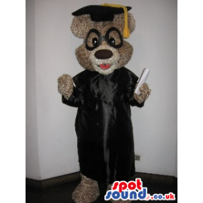 Grey Bear Plush Mascot Wearing Glasses And Teacher Garments -