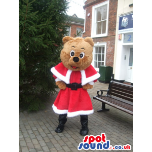 Classic Brown Teddy Bear Plush Mascot Wearing Santa Claus