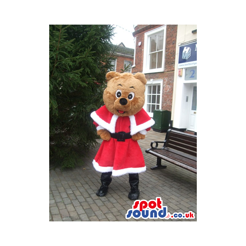 Classic Brown Teddy Bear Plush Mascot Wearing Santa Claus
