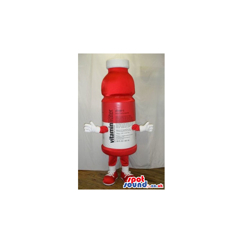 Red And White Bottle Plush Mascot With Text And No Face -