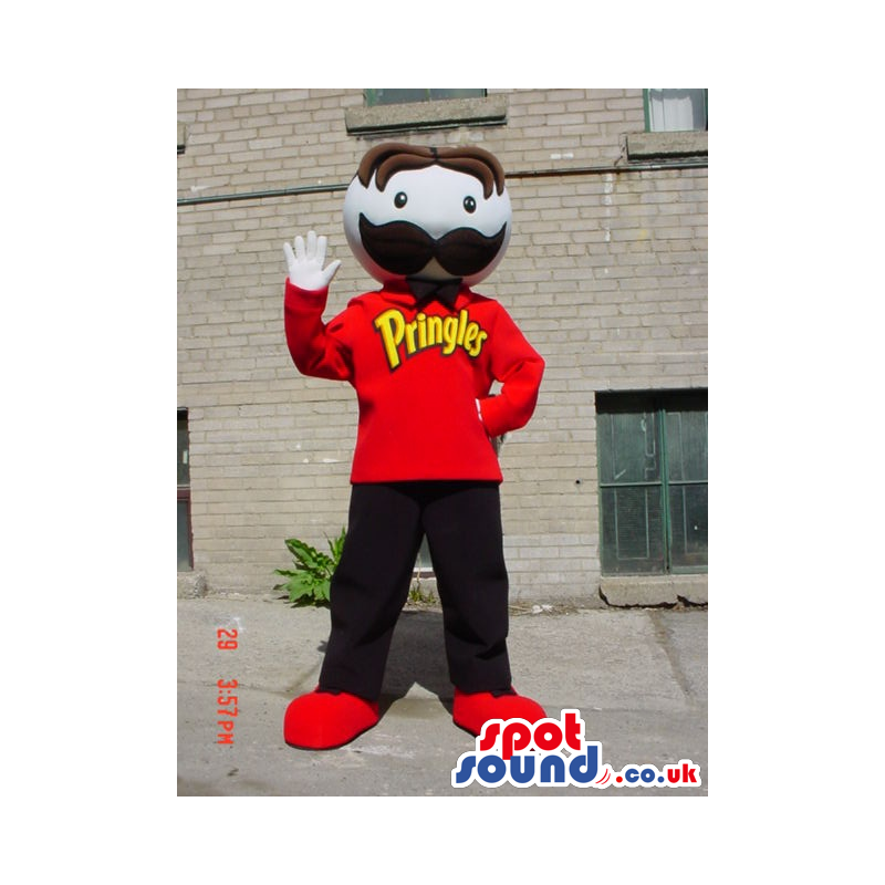 Popular Pringles Snack Food Mascot With A Mustache And Sweater