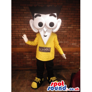 Cartoon Boy Plush Mascot With Big Eyes Wearing A Yellow T-Shirt