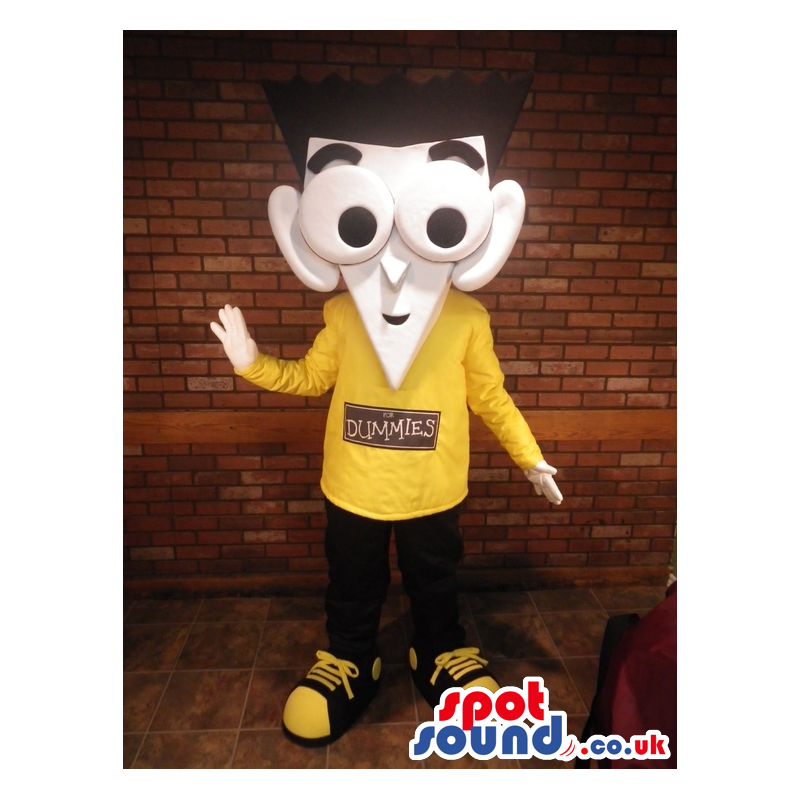 Cartoon Boy Plush Mascot With Big Eyes Wearing A Yellow T-Shirt