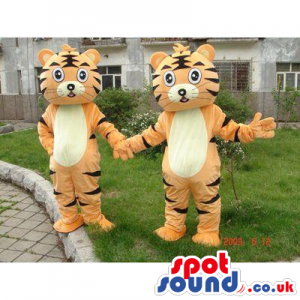 Two Orange Fantasy Cartoon Tiger Couple Plush Mascots - Custom