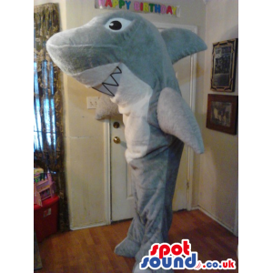 Cute Big Grey And White Shark Plush Mascot With Cool Smile -