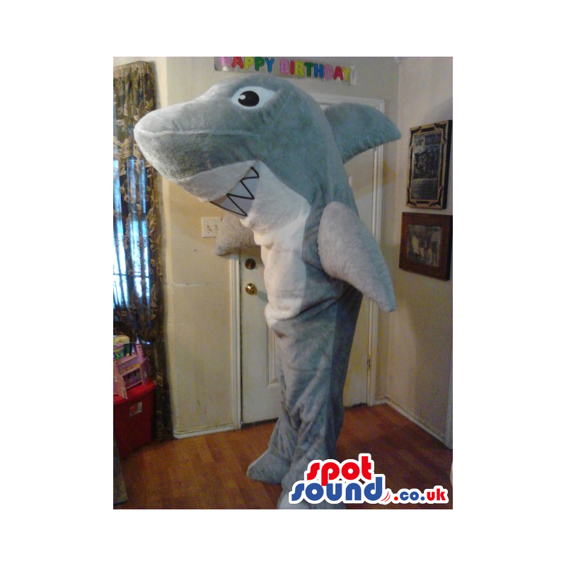 Cute Big Grey And White Shark Plush Mascot With Cool Smile -