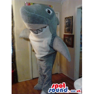 Cute Big Grey And White Shark Plush Mascot With Cool Smile -