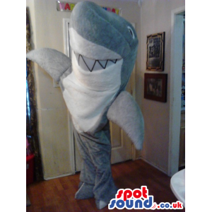 Cute Big Grey And White Shark Plush Mascot With Cool Smile -