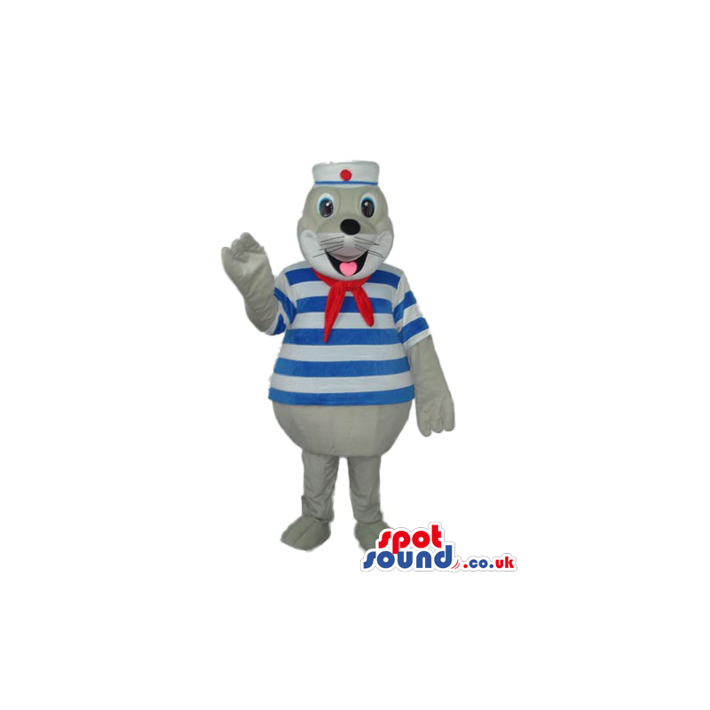 Cute Grey Seal Water Animal Mascot Wearing Sailor Clothes -