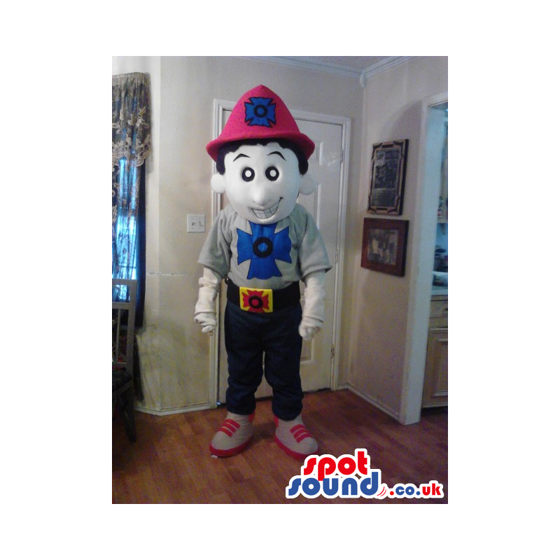 Boy Plush Mascot Wearing Fireman Garments And Symbol - Custom