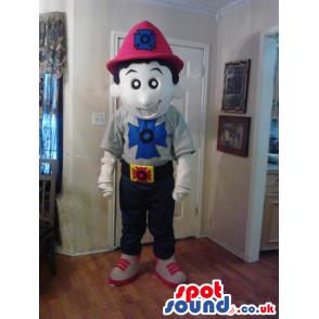 Boy Plush Mascot Wearing Fireman Garments And Symbol - Custom