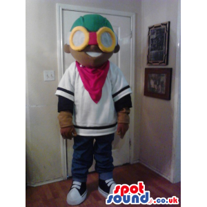Brown Boy Plush Mascot Wearing Huge Glasses And Garments -
