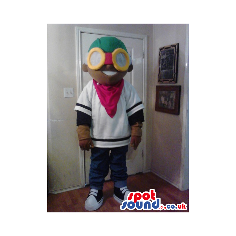 Brown Boy Plush Mascot Wearing Huge Glasses And Garments -