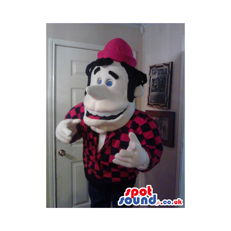 Funny Man Plush Mascot Wearing A Checked Shirt And Hat - Custom
