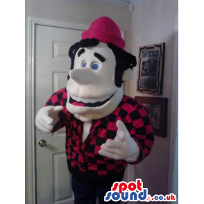 Funny Man Plush Mascot Wearing A Checked Shirt And Hat - Custom