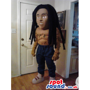 Cool Afro Man Plush Mascot Wearing Pants And Sneakers - Custom