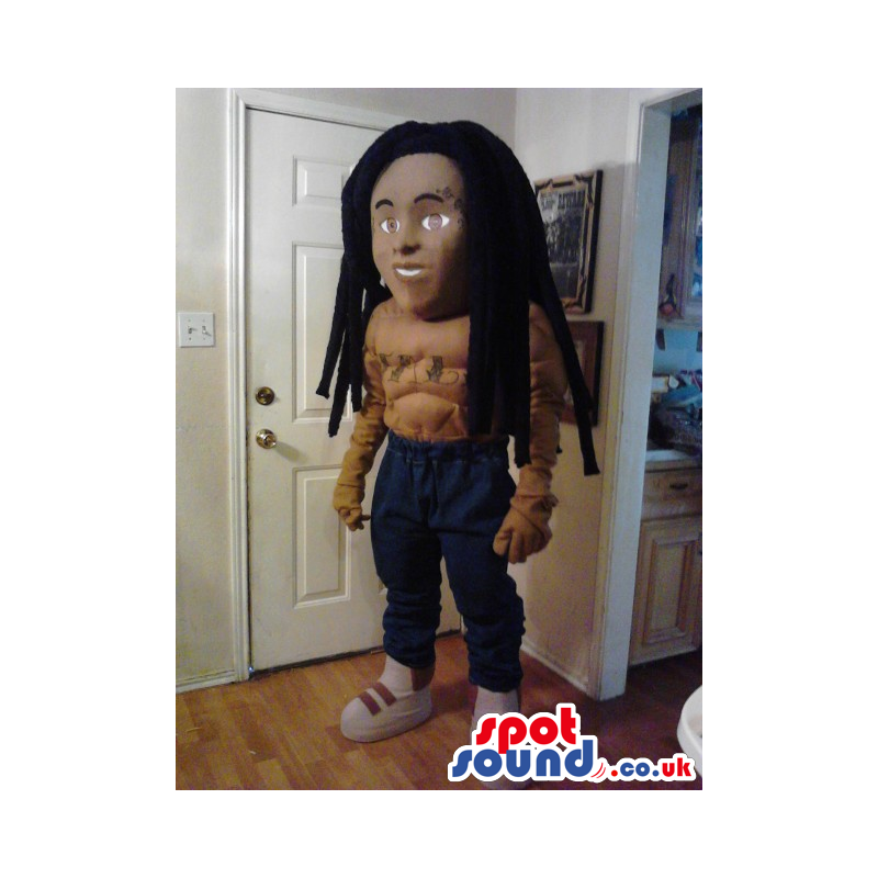 Cool Afro Man Plush Mascot Wearing Pants And Sneakers - Custom