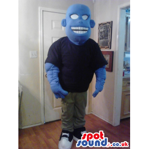 Blue Bold Creature Plush Mascot Wearing Street Wear Clothes -