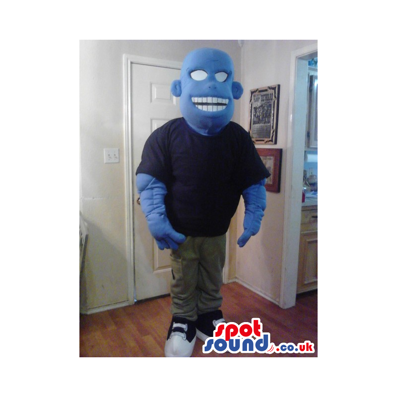 Blue Bold Creature Plush Mascot Wearing Street Wear Clothes -