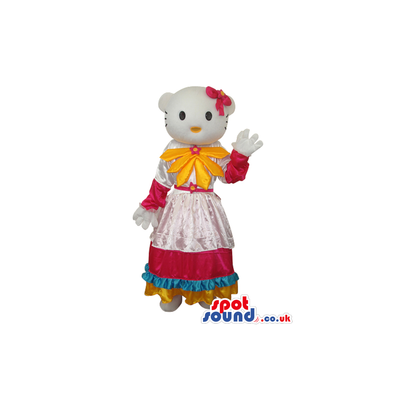 Kitty Cat Popular Cartoon Mascot With A Yellow And Pink Dress -