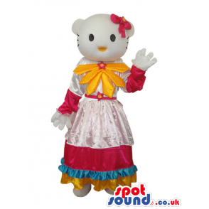Kitty Cat Popular Cartoon Mascot With A Yellow And Pink Dress -